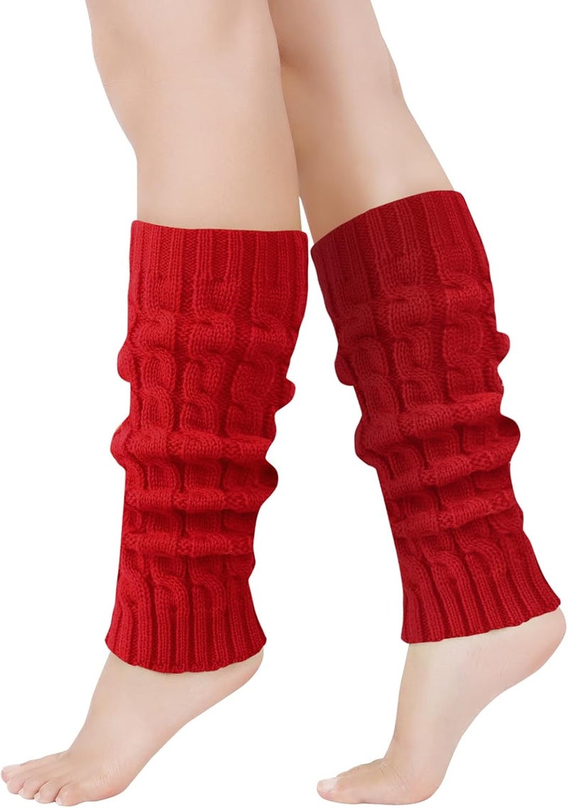 Junely Leg Warmers for Women 80s Cable Knit Leg Warmer for Ballet Dance Figure Skating Yoga Party Junior Neon Long Socks - Image 1